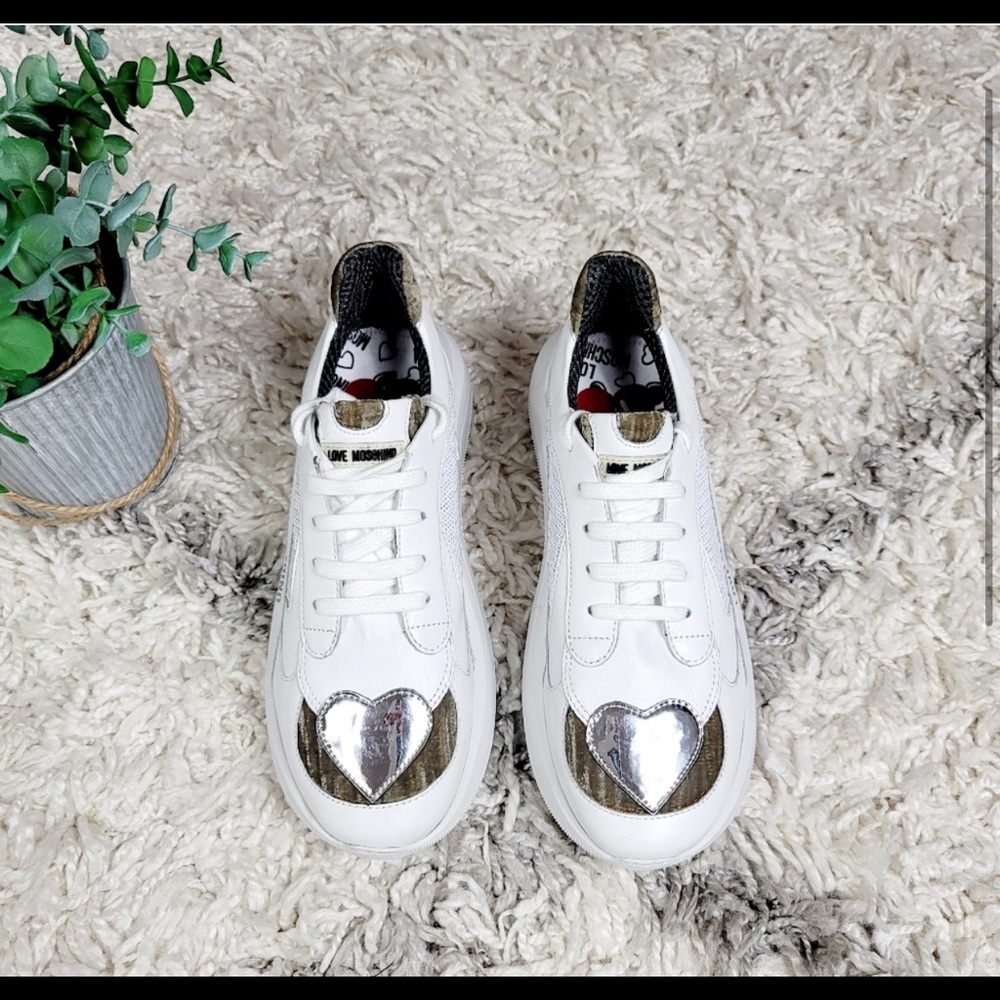 Love Moschino white sequin sides chunky logo heart sneakers